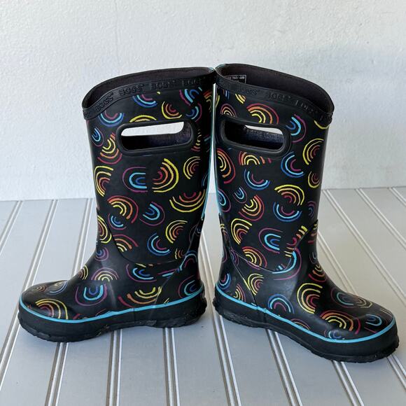 Bogs Kids size 10 Black Rainbow Rain Boots - Picture 5 of 9
